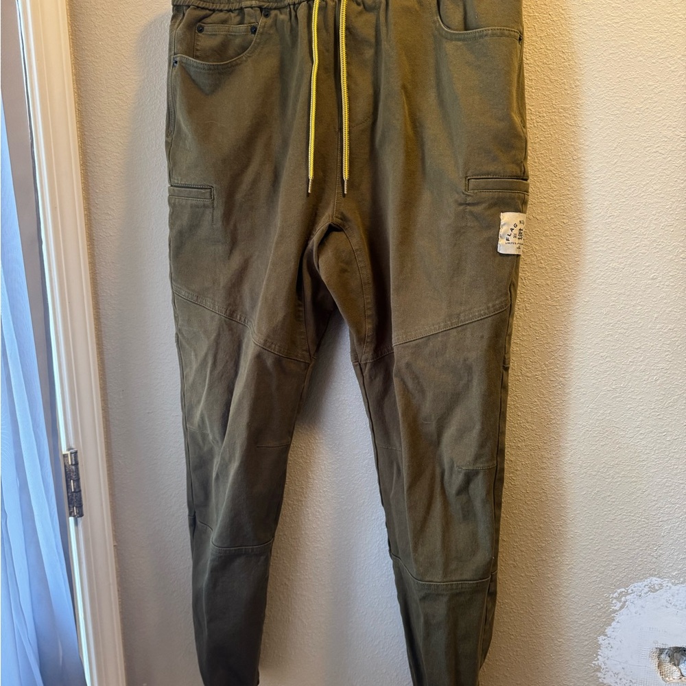flag nor fail Olive Green Joggers with Yellow Drawstring